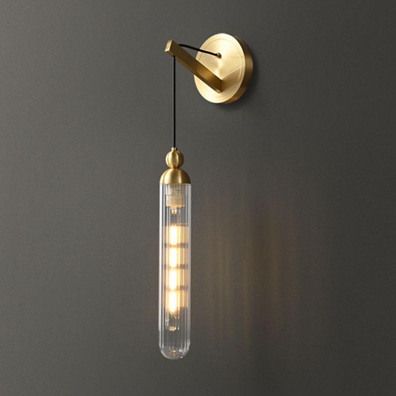 Black / Gold 1 - Light Wall Light Glass Tube Shade Solid Brass Wall Sconce