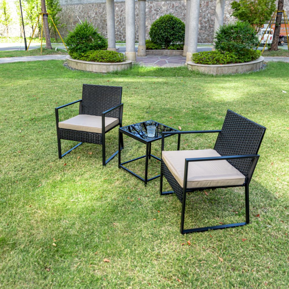 Modern Style Bistro Table Set Wicker 3 Pieces Bistro Table Set