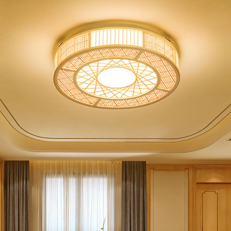 Bamboe handbewerkte Japanse inbouwlamp met 3 lampen, plafondmontage in hout