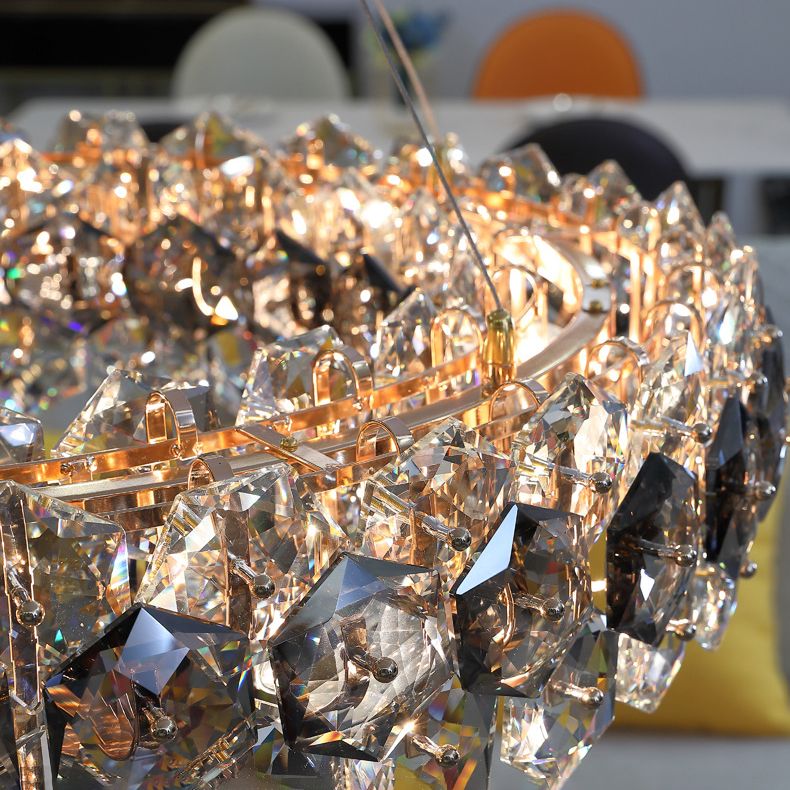 Modern Chandelier Oval Island Light Fixtures Crystal 8 Light Island Lamps in Gold for Dining Room