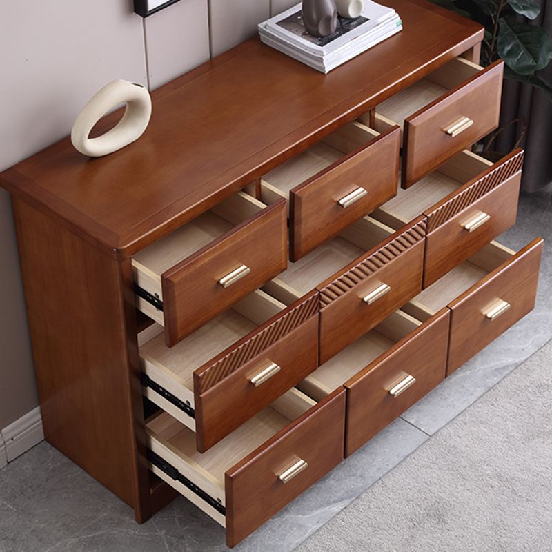 Traditional Rubber Wood Chest Bedroom Horizontal Storage Chest with Drawers