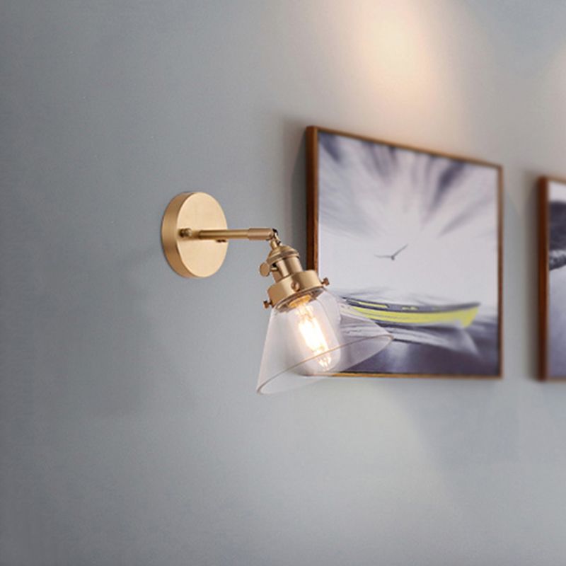 Clear Conical Glass Shade Wall Light Vintage Retro 1 Light Wall Light Sconce in Brass