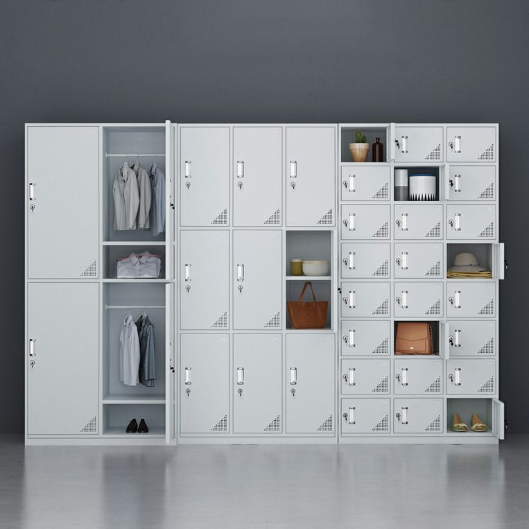 Modern Style Gray Storage Cabinet with Hinged Doors Metal Cabinet for Bathroom