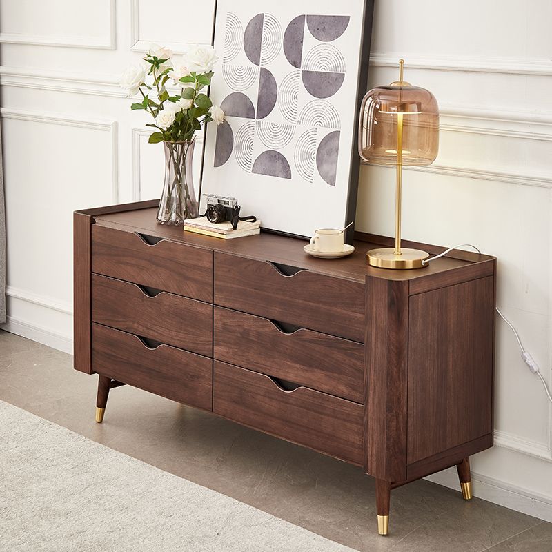 Mid-Century Modern Brown Accent Chest with 6 Soft Close Drawers