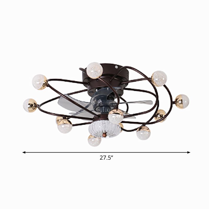 27,5 "W 5 Blades Nordic LED Semi Flush Light Ball Cage Fernbedienung Hanging Lüfter Licht mit Metallschatten
