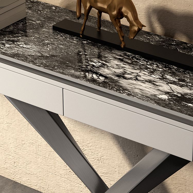 Glam Rectangle Accent Table Stone Sofa Console Table for Hall