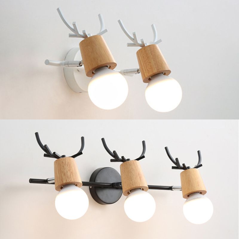 Noordse stijl eenvoud houten wandlamp metalen gewei ontwerp open lamp sconce licht voor slaapkamer