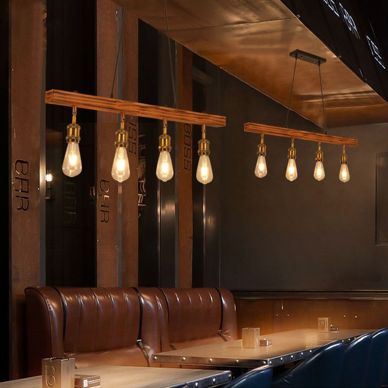 Industrial Ship Shape Island Lighting Wood Multiple-Light Island Pendant
