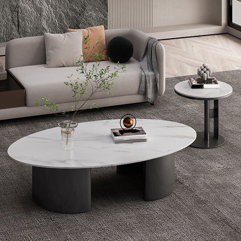 15"H Glam Coffee Table Slate Oval Single Coffee Cocktail Table