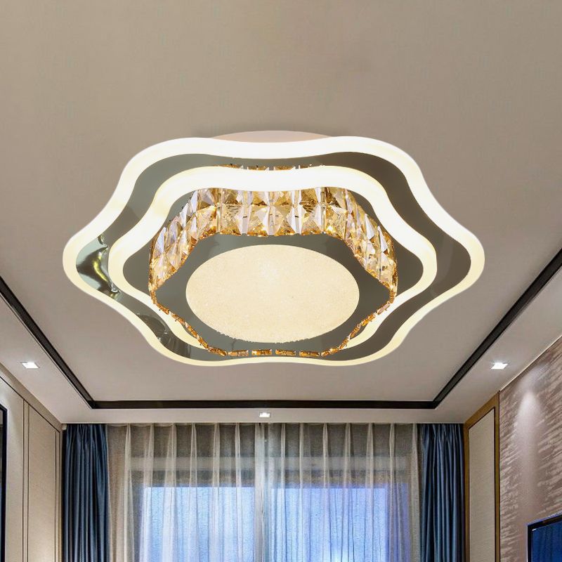 Faceted Glass Stainless Steel Flush Light Fixture Hexagon LED Minimalist Close to Ceiling Lamp