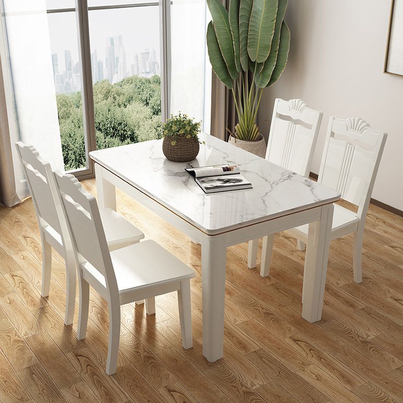 White Rectangle Dining Site Table Marble Dining Room Collection with 4-foot