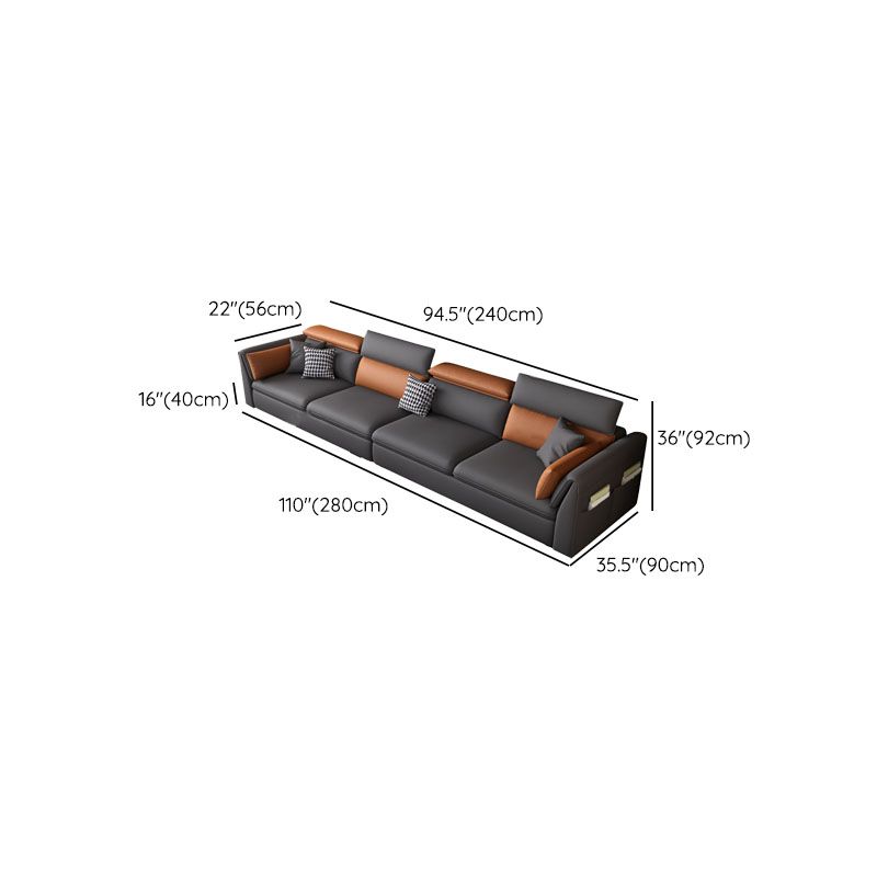 Modern Standard Seating Stain Resistant Sofa Faux Leather in Dark Gray