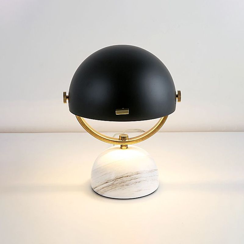 Black/Red Finish Domed Table Lamp Modern Style 1-Bulb Metal Table Light with Marble Base for Bedroom