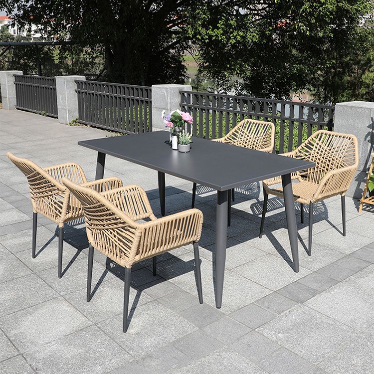 Natural Outdoors Dining Chairs with Aluminum Base and Faux Rattan Arms