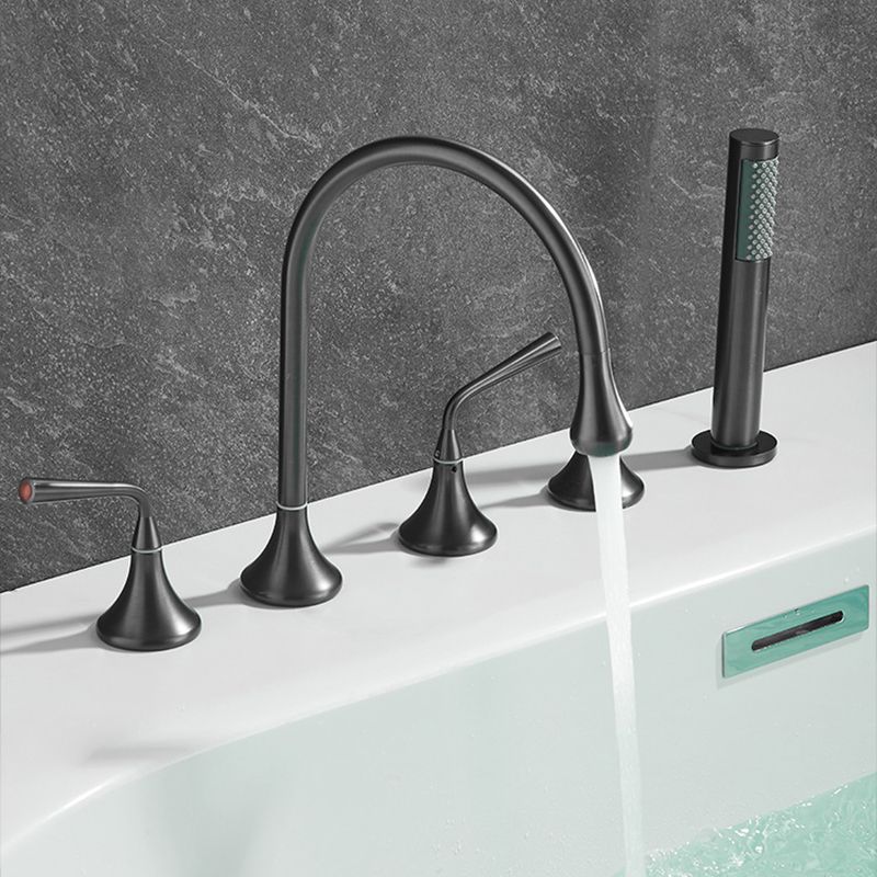Modern Deck Mounted Metal Tub Filler Three Handles High Arch Faucet