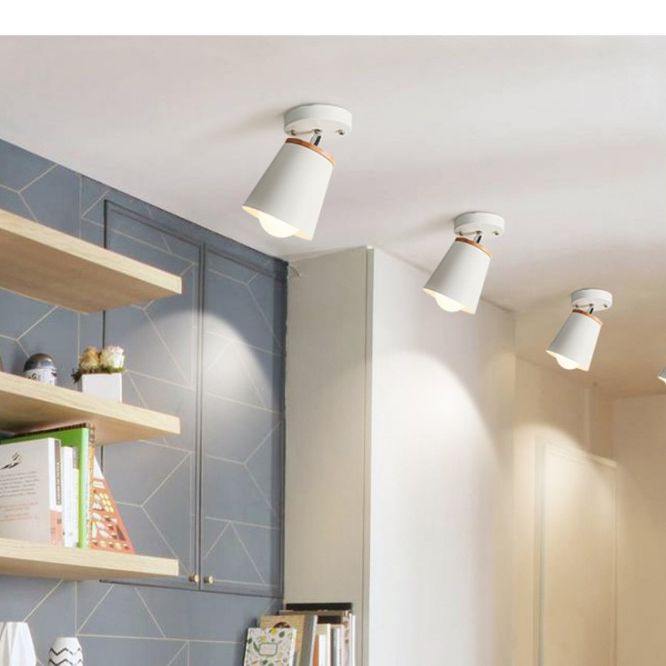 1 Light Ceiling Lighting Nordic Style Metal Cone Semi Flush Mount Lighting for Living Room