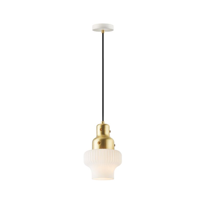 White Glass Jar Hanging Light Modernist 1 Head Pendant Lighting Fixture in Gold for Bedroom