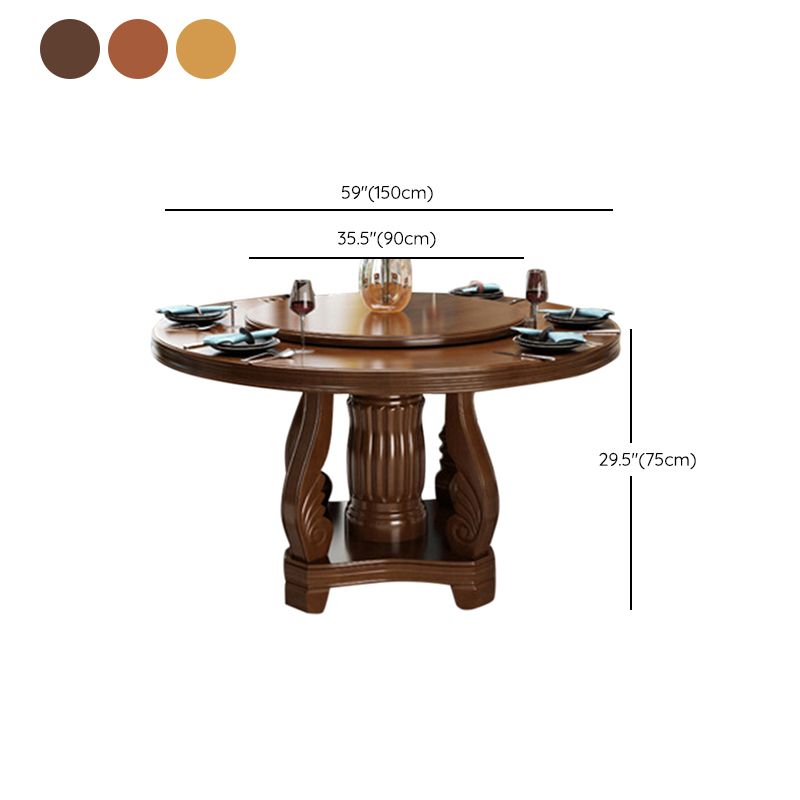 Contemporary Turntable Pedestal Dining Table Wood Dinner Table for Home