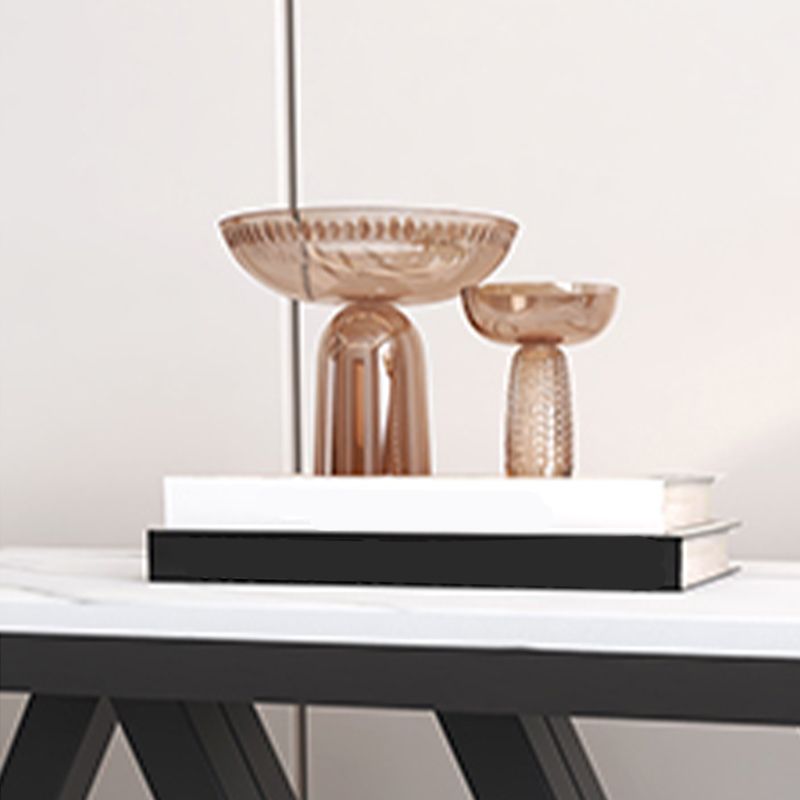 Modern Metal Accent Table Half Moon Stone Sofa Console Table for Hall