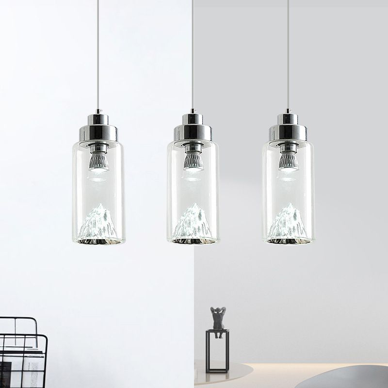 Cylinder/Semicircle Pendant Light Post Modernist Clear Glass Led Gold/Silver Hanging Lamp Fixture for Dining Room