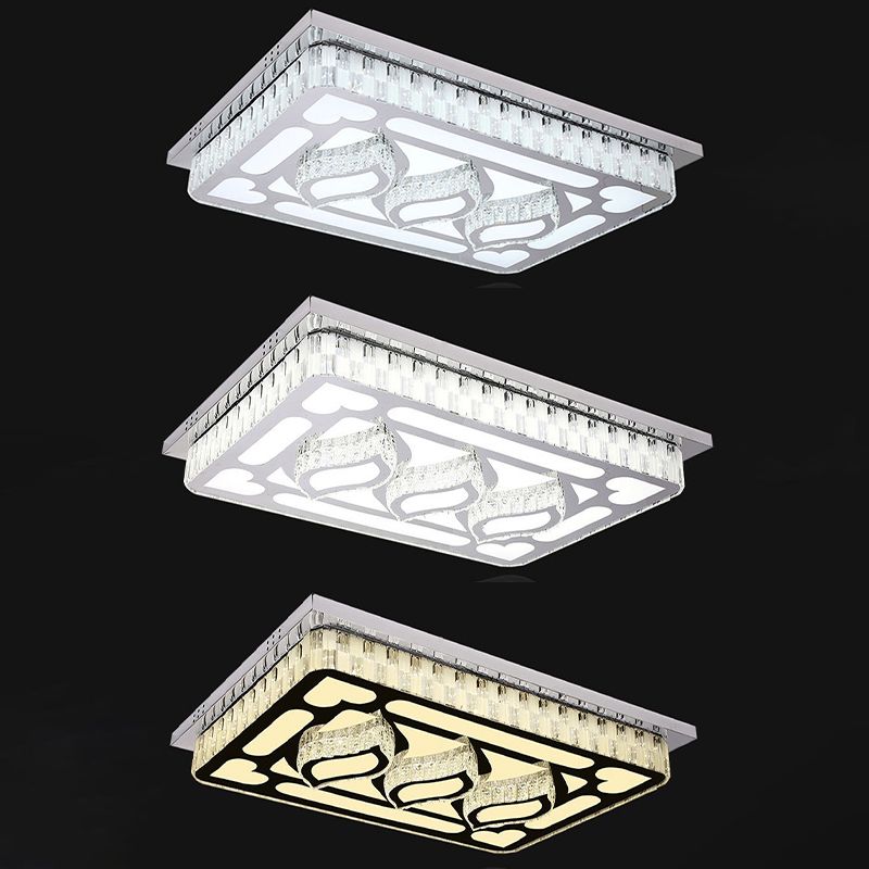 Stainless Steel Rectangle Flush Lamp Contemporary Crystal Flush Mount LED Light for Living Room