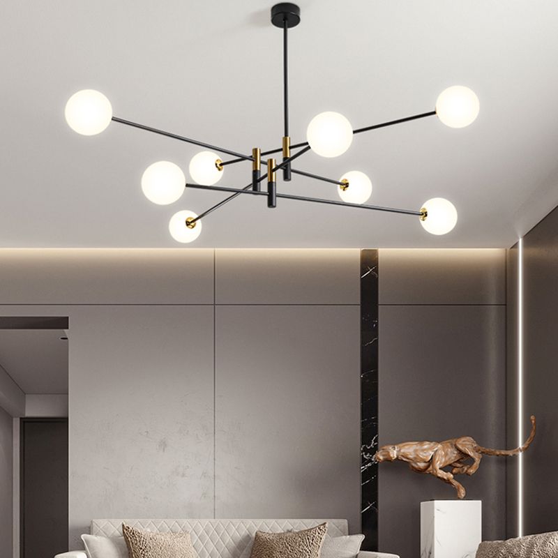 Black and Gold Globe Hanging Lamp in Modern Style Lacquered Iron Chandelier with Glass Shade