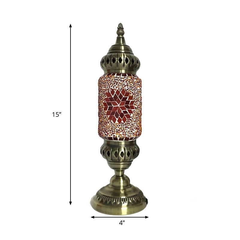 1 Glühbirnenzylinder -Taskbeleuchtungstradition rot/blaues Glas Nachttischlampe mit Messingmetallbasis
