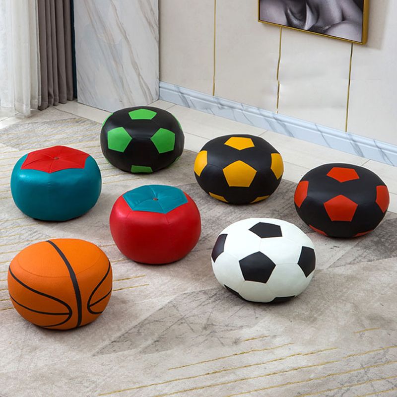 Stain Resistant Faux Leather Ottoman Football Printed Pouf Modern Ottoman