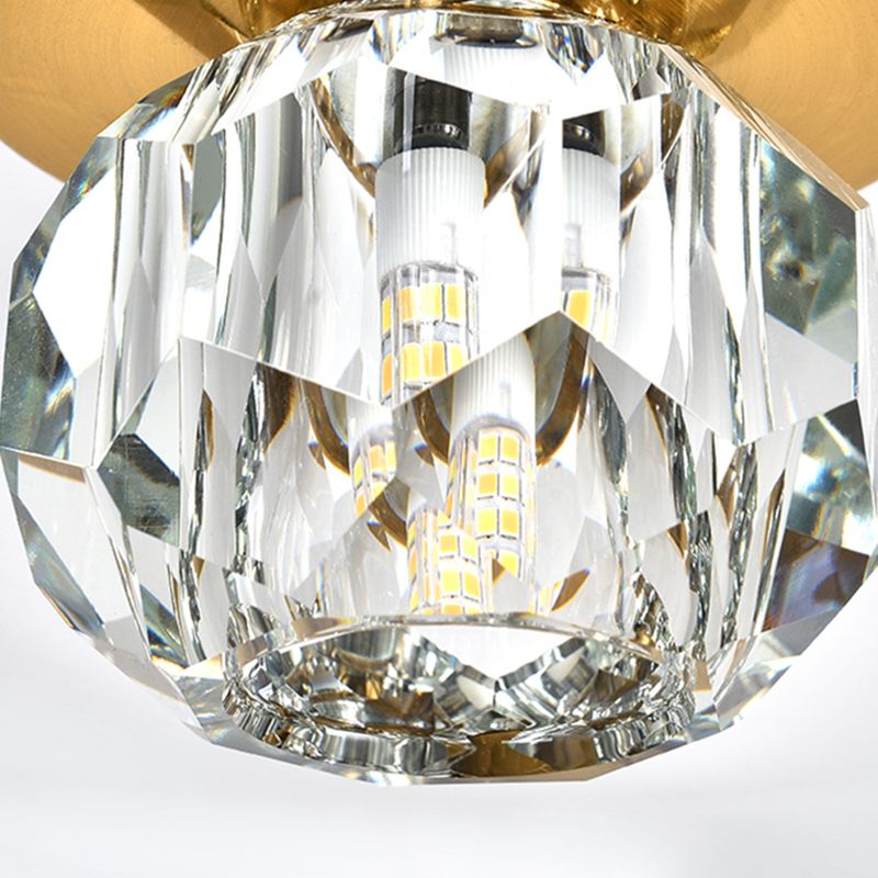 Crystal Ball Ceiling Light Fixture Simple 1 Bulb Brass Flush Mount Light for Aisle