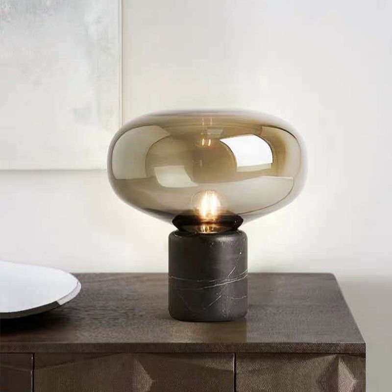 Lámpara de mesita de noche posmoderna 1 cabeza negra luz de mesa elíptica con humo de vidrio gris