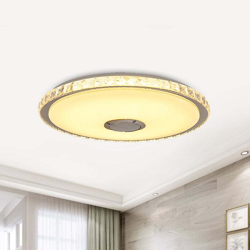 Modernist Slim Round Flush Mount Fixture Crystal Block 16"/19.5" W LED Bedroom Ceiling Flush in Chrome