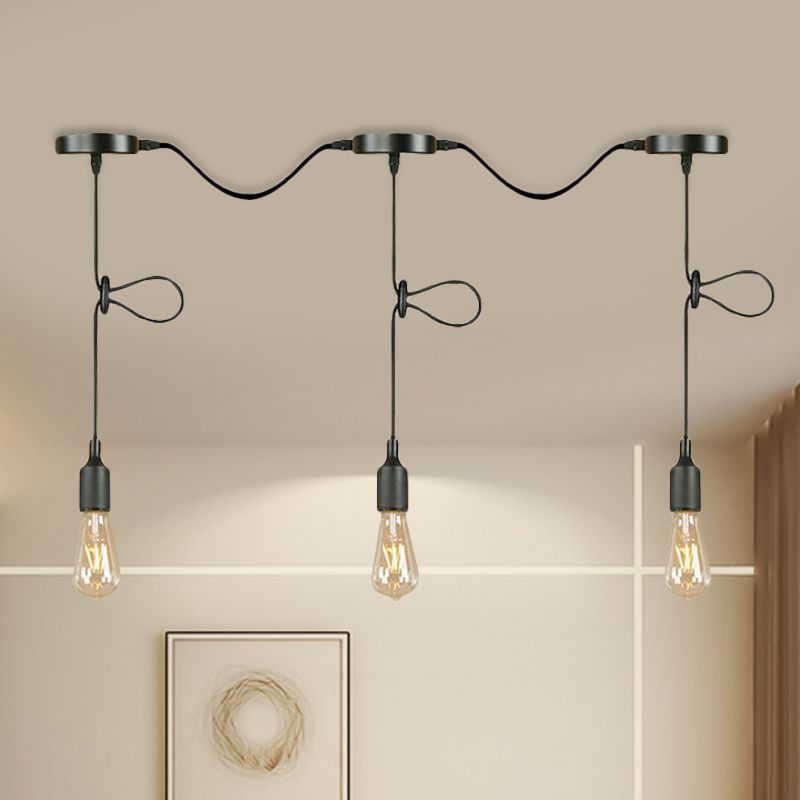 3/5/7-Light Bare Bulb Pendant Lighting Industrial Black Finish Metal Ceiling Light Fixture with Adjustable Cord