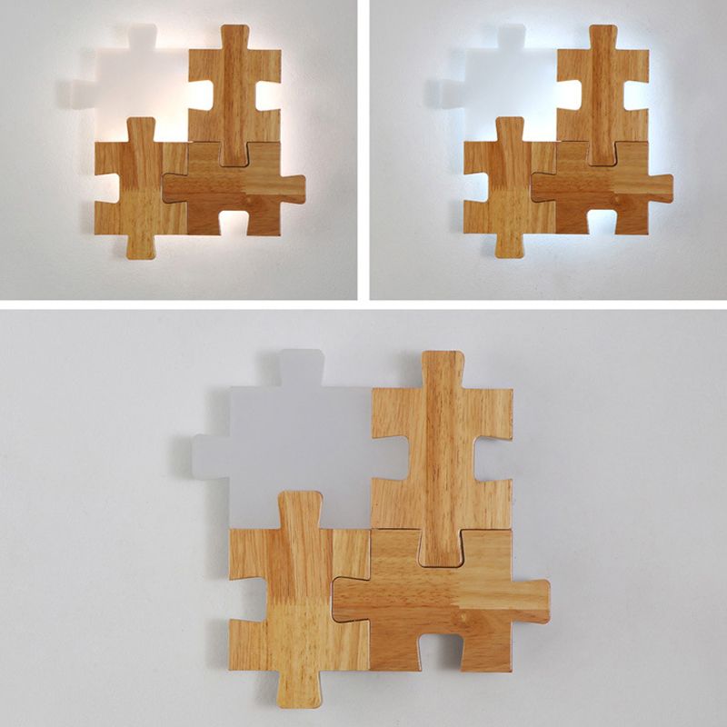 Nordic Style Wood Mur Light Puzzle Shape Murd Sconce pour le salon