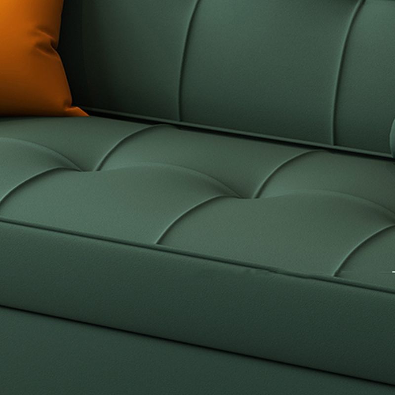 35.43"H Linen/Faux Leather Convertible Sleeper Square Arm Tufted Sofa