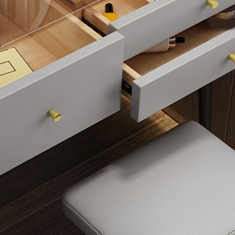 Modern Glass Top Makeup Vanity Table in Gray with Storage Drawers