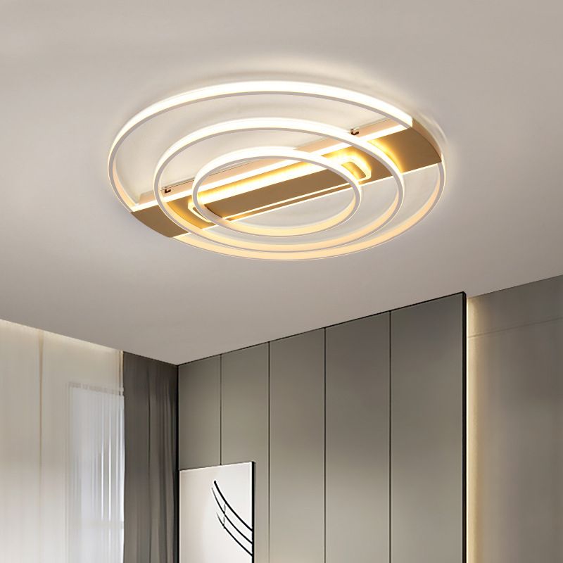 Metal 2/3-Ring Flush Ceiling Light Minimalist White/Gold LED Flushmount Lighting in Warm/White Light