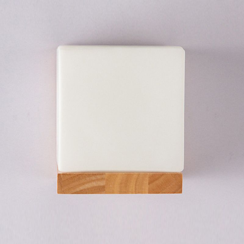 Wood Sqaure Shape Wall Sconce Modern Style 1 Light Wall Light Fixture in Brown