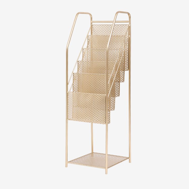Modern Metal Bookshelf Geometric Closed Back Vertical Bookcase in Burnish