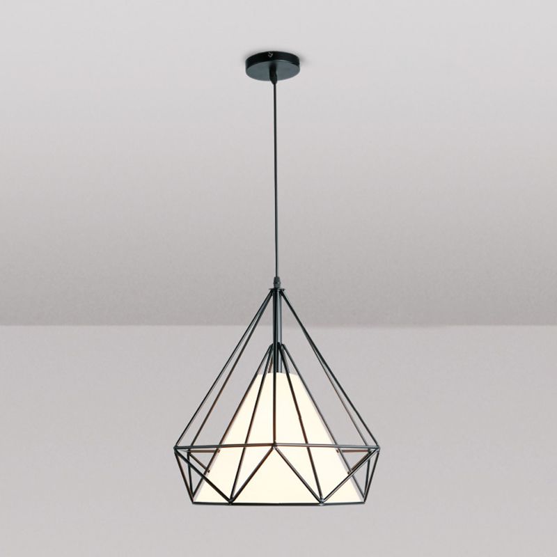 1-light Modern Simplicity Style Hanging Light Metal Cage Design Fabric Shade Suspension Lighting Fixture for Kitchen