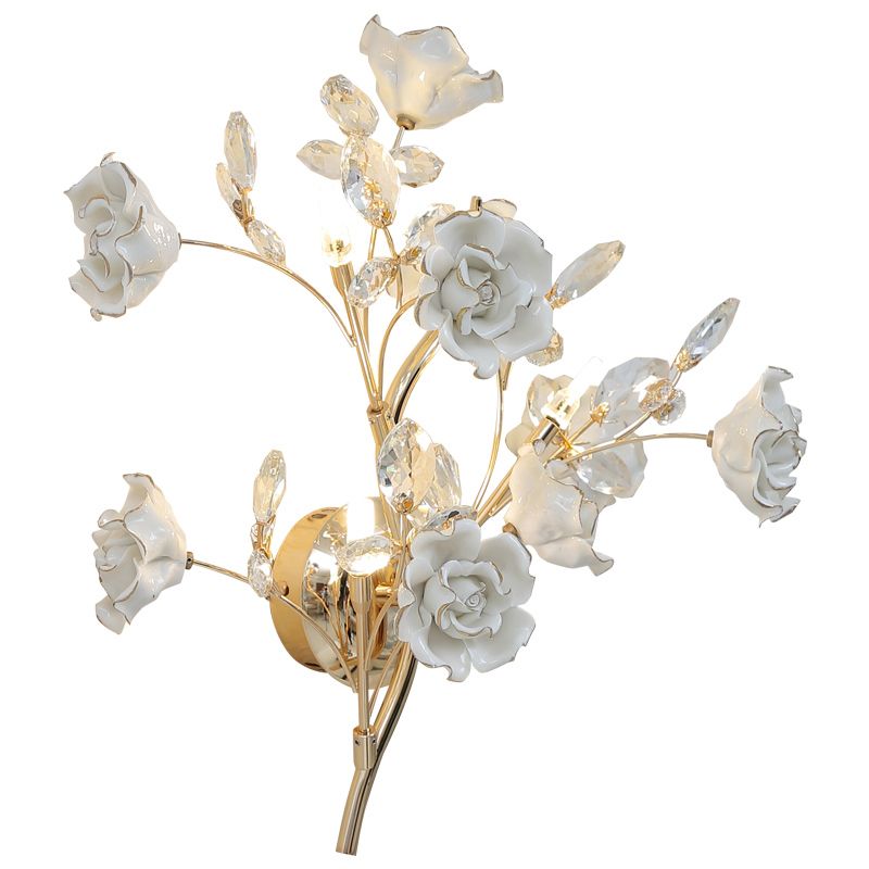 Crystal Flower Shape Wall Light Modern Multi Lights Wall Light Sconce
