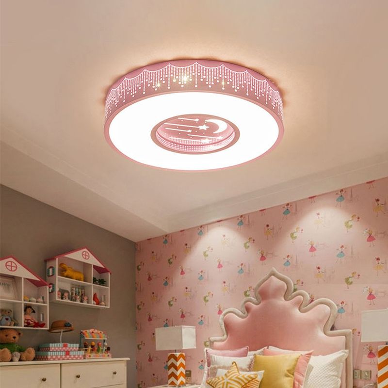 Luz de techo de meteorito ahuecada, lámpara empotrada redonda LED acrílica rosa/blanca/azul romántica moderna, 16 "/19,5" W