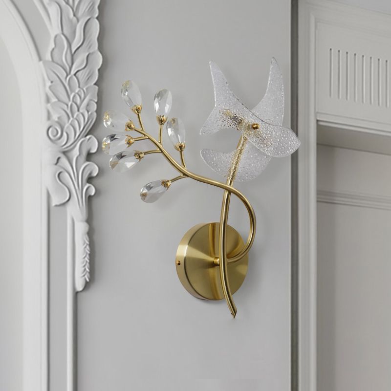 Éclairage d'écran de branche simple 2 têtes lampe à paroi cristalline à facettes en or, gauche / droite