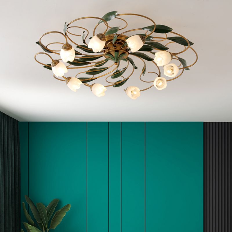 American Style Ceiling Light Iron Ceiling Lamp with Glass Shade for Bedroom