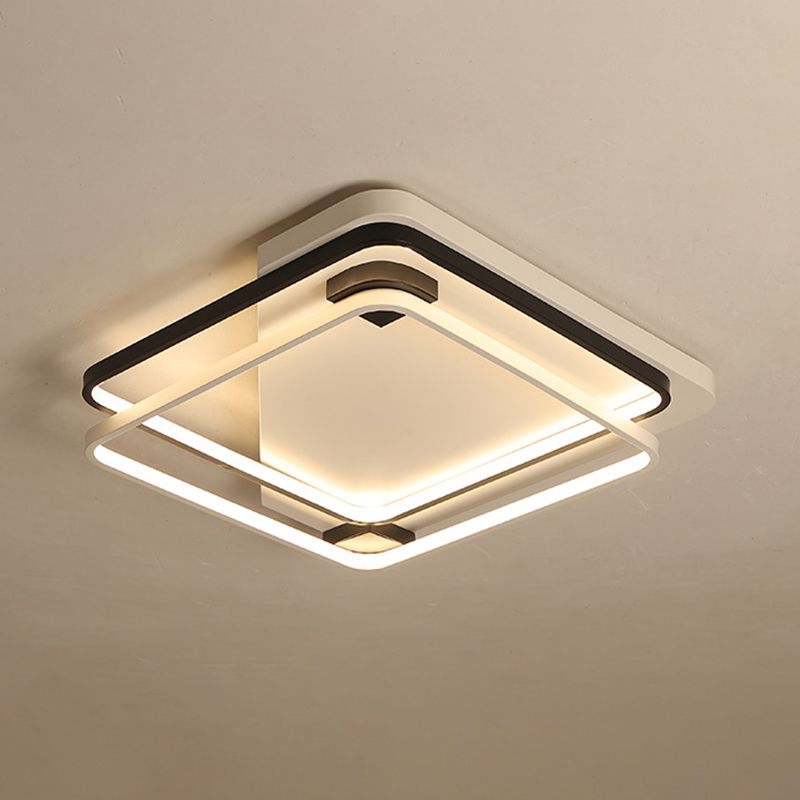 Dual Square Ring Design Flush Mount Minimalism Silica Gel Lounge 18"/22" W LED Ceiling Lamp in Warm/White Light, Black-White