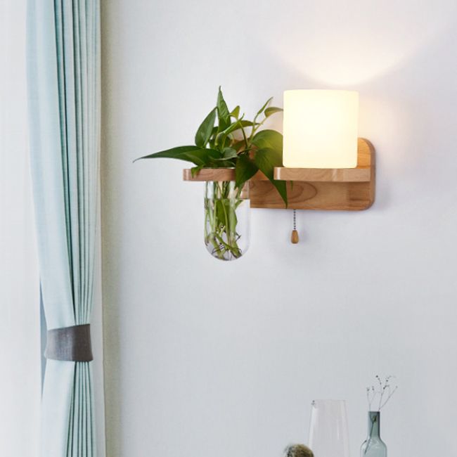 Modern Style Wall Light Fixture Wooden Wall Light Sconce without Plants