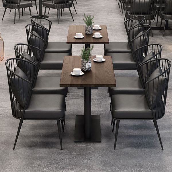 Industrial Brown Dinner Room Kitchen Table Solid Wood Top Table with Metal Base for Dining Room