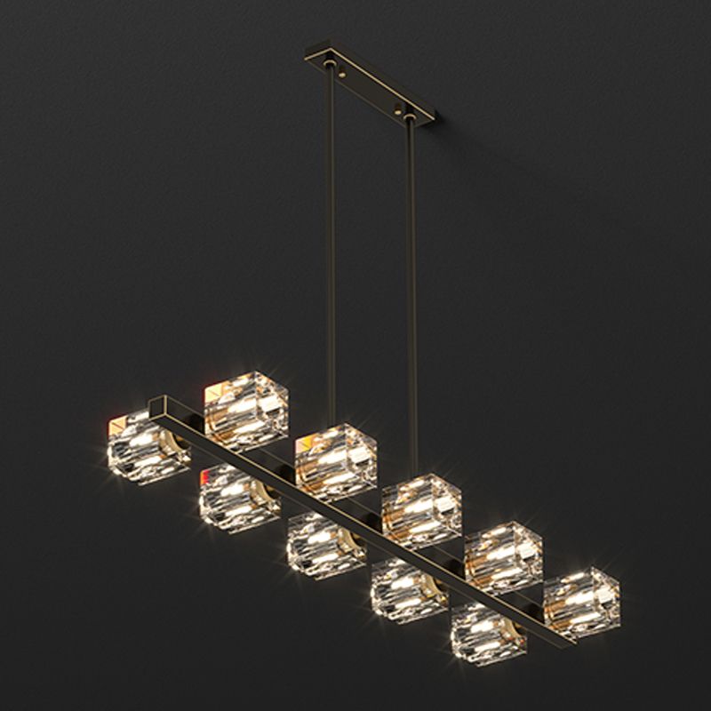 Cube Island Lighting Contemporary Island Lights with Crystal Shade