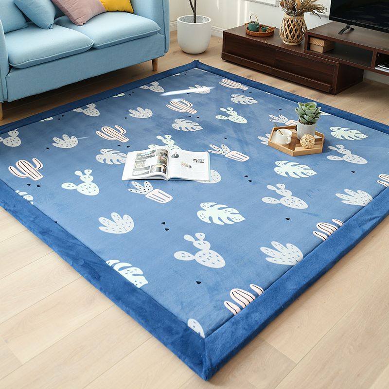 Rapier de salon bleu motif graphique Polyester Area Tapis Tache-teinture Résistant Washable Tapis