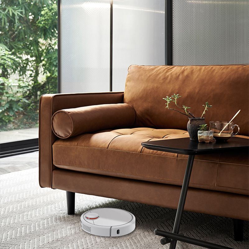 Brown Leather Settee Couch Square Arm Standard Bench Seating