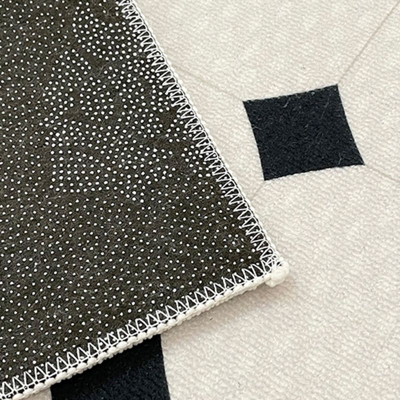 White Rhombus Rug Polyester Casual Rug Washable Rug for Living Room